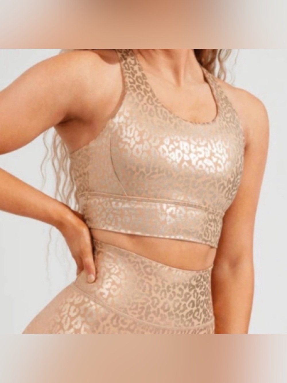 Buffbunny Collection Metallic Gold Leopard Print Sports Bra Leggings Set M